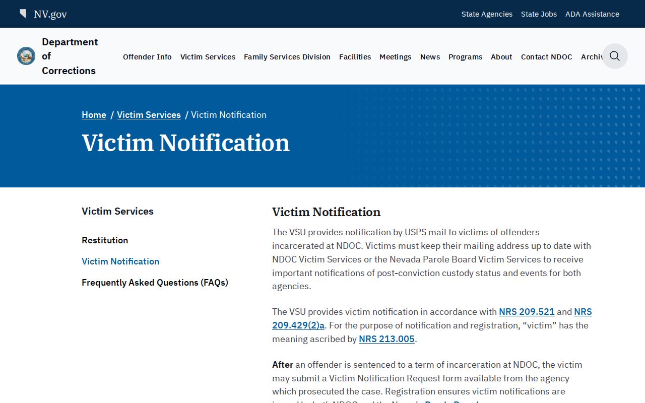 Lander County release notification distinction between NV SAVE and mailed NDOC notices
