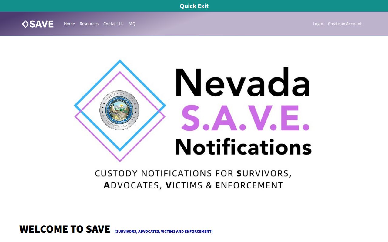 Lander County VINE inmate check on the NV SAVE search landing page